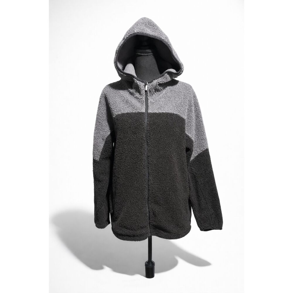 All in Motion Sherpa Hoodie Women’s Medium Gray Black Fleece Zip Jacket